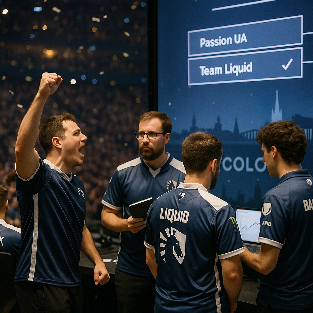 Editorial photo of Team Liquid quietly celebrating a Cologne Major berth at LANXESS Arena